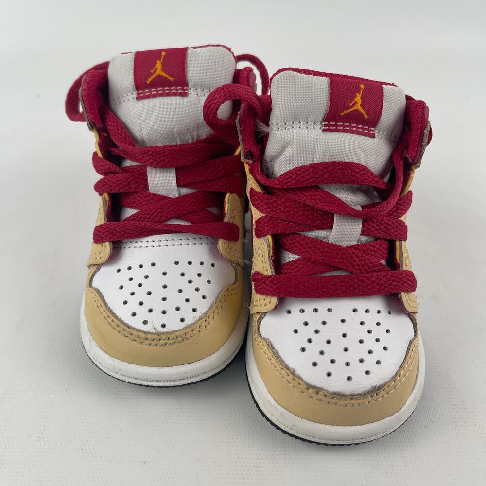 Nike Air Jordan 1 Mid Toddler Red Tan White Shoes US Size 3C